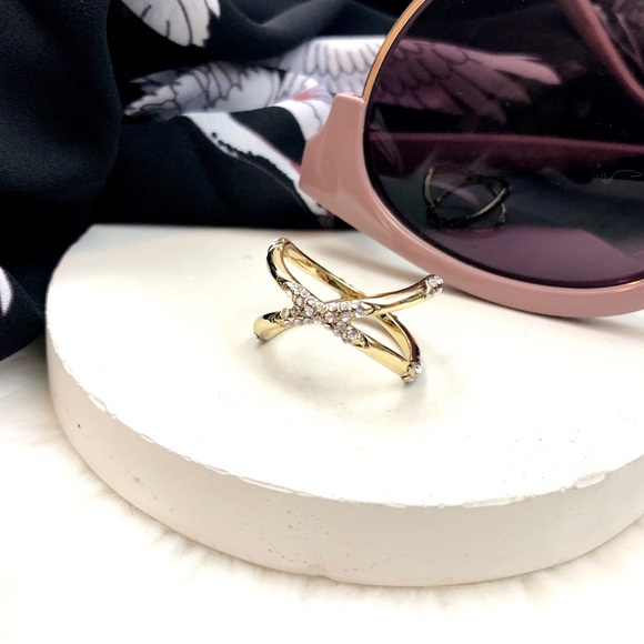 House of Harlow 1960 Jewelry - Gold Jeweled Criss Cross Ring